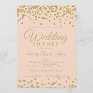 Gold Faux Glitter Confetti Couple's Shower Blush Invitation