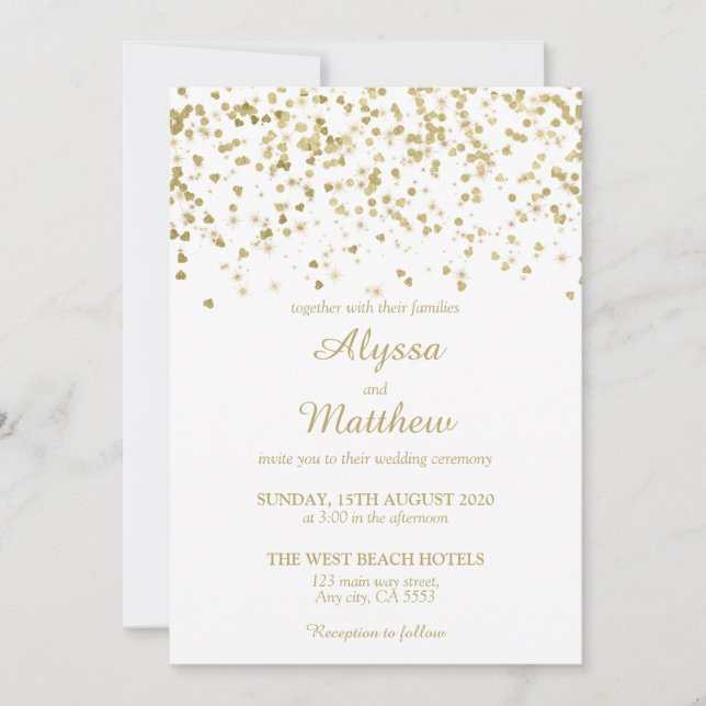 Gold Faux Glitter Confetti Luxury Modern Wedding Invitation (Front)