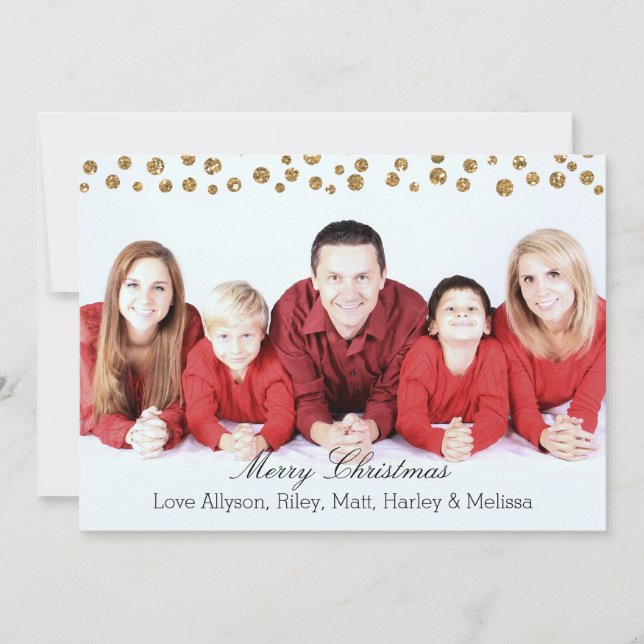 Gold Faux Glitter Confetti Personalised Christmas Holiday Card (Front)