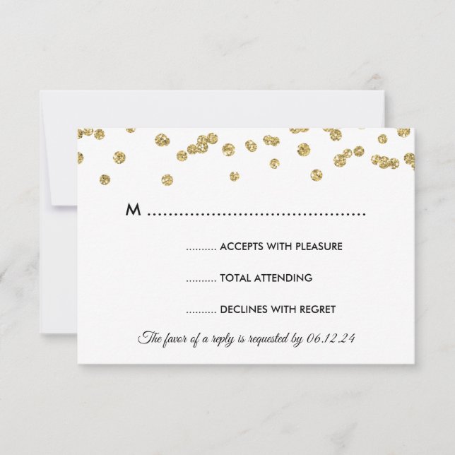 Gold Faux Glitter Confetti Wedding Black RSVP (Front)