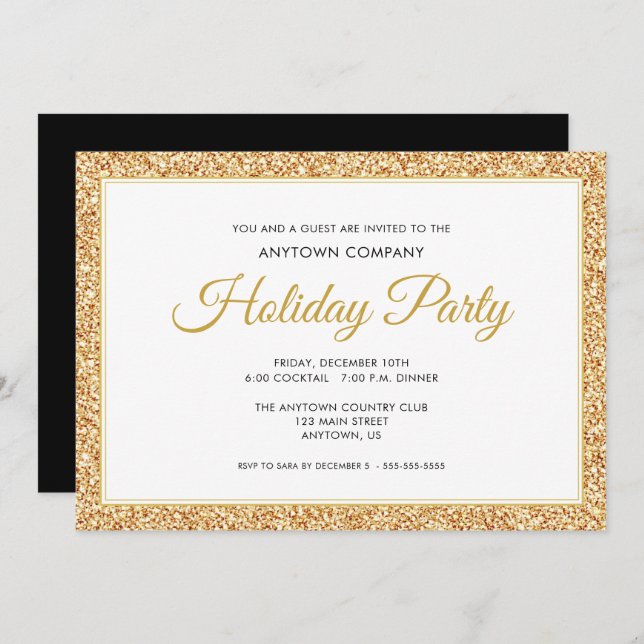 Gold Faux Glitter | Corporate Holiday Party Invitation (Front/Back)