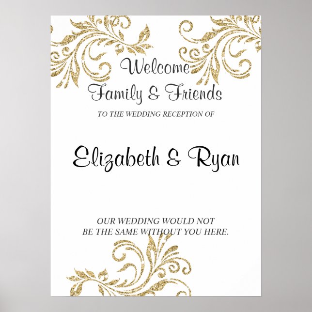 Gold, Faux Glitter, Custom Wedding Welcome Poster (Front)