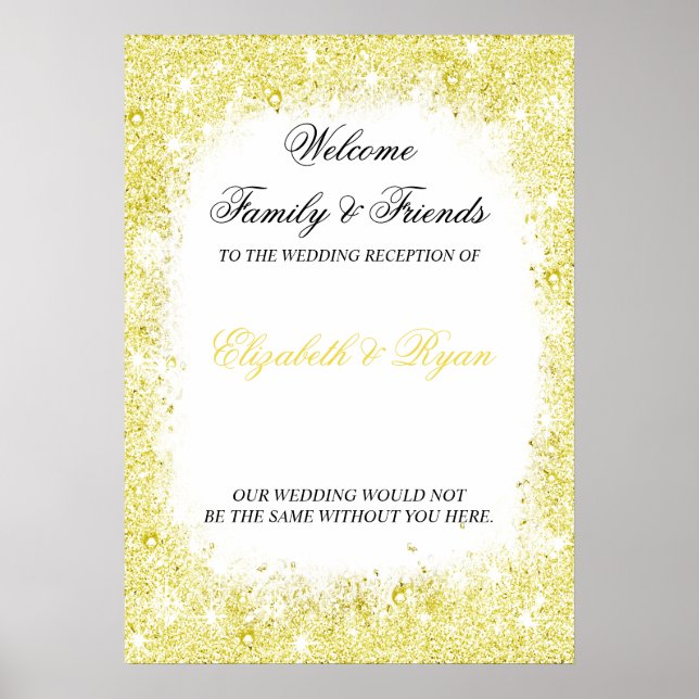 Gold, Faux Glitter, Custom, Wedding Welcome Poster (Front)