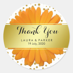 Gold Faux Glitter Daisy Thank You Wedding Floral Classic Round Sticker