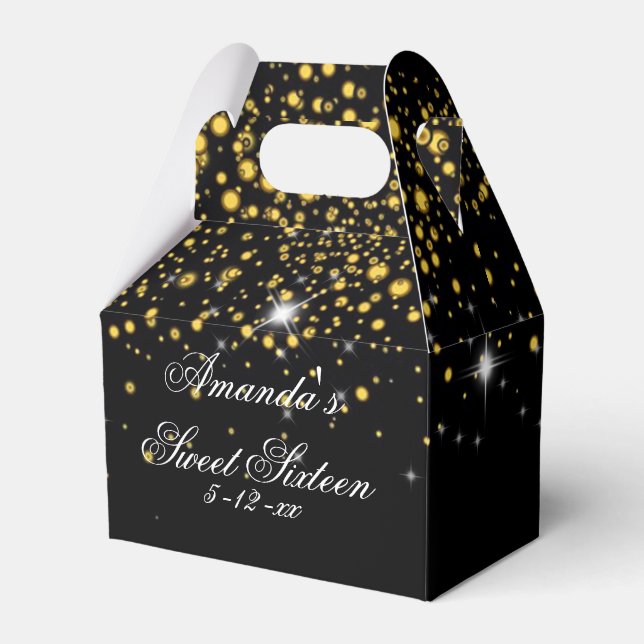 Gold, Faux Glitter, Elegant, Sweet Sixteen Favour Box (Front Side)