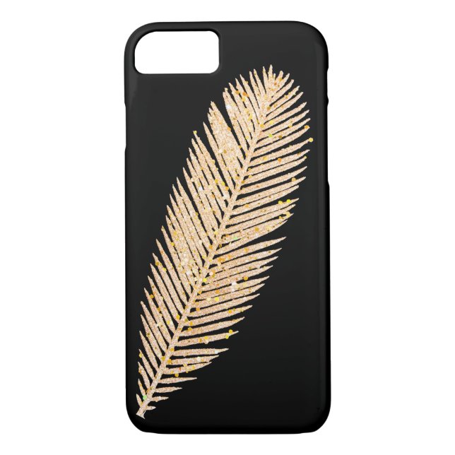 Gold Faux Glitter Feather Case-Mate iPhone Case (Back)