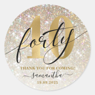 Gold Faux Glitter & Foil 40th Birthday Party  Classic Round Sticker