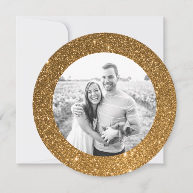Gold Faux Glitter Frame Holiday Card (Front)