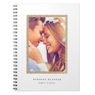 Gold faux glitter frame wedding planning notebook