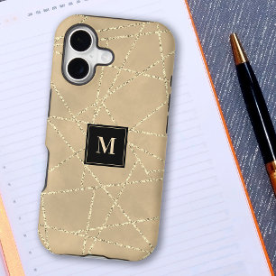 Gold Faux Glitter Geometric Lines Monogram Case-Ma