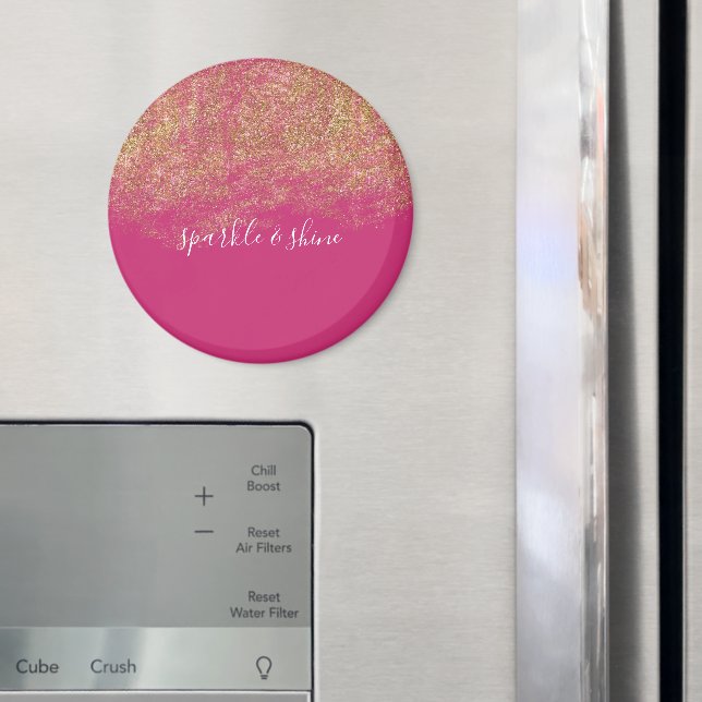 Gold Faux Glitter Girly Pink Sparkle Magnet (In Situ (Fridge))