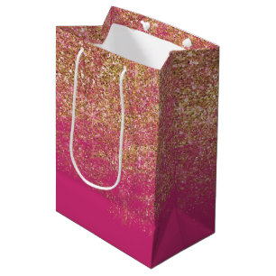 Gold Faux Glitter Girly Pink Sparkle Medium Gift Bag