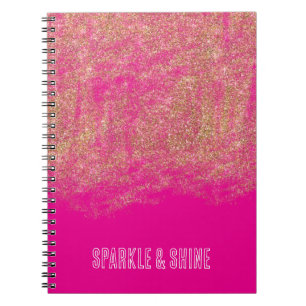 Gold Faux Glitter Girly Pink Sparkle Notebook