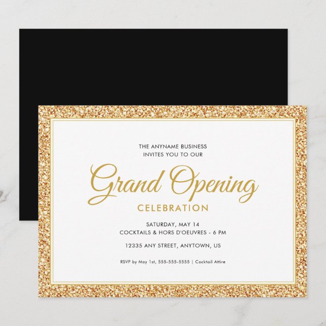 Gold Faux Glitter | Grand Opening Invitation (Front/Back)