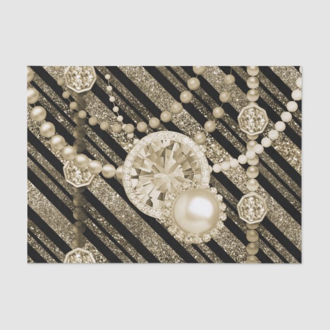Gold Faux Glitter & Jewels Tissue Paper (Front)