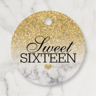 Gold Faux Glitter/Marble Sweet 16 Favour Tags