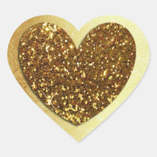 Gold Faux Glitter Modern Heart Shaped Sticker