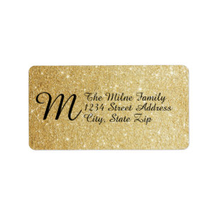 Gold Faux Glitter Monogram - Address Labels
