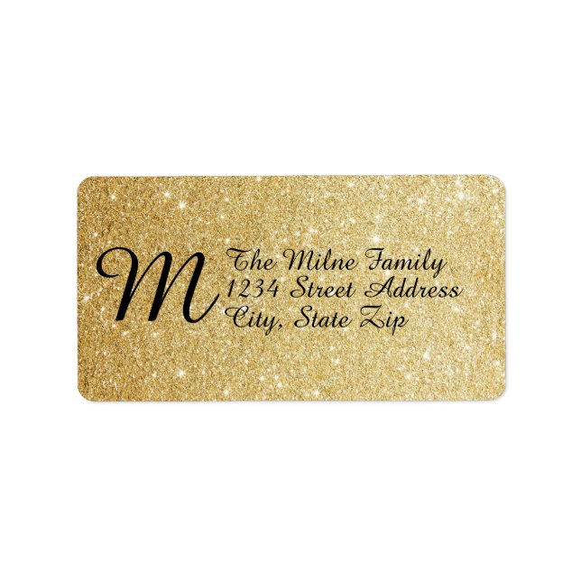 Gold Faux Glitter Monogram - Address Labels (Front)