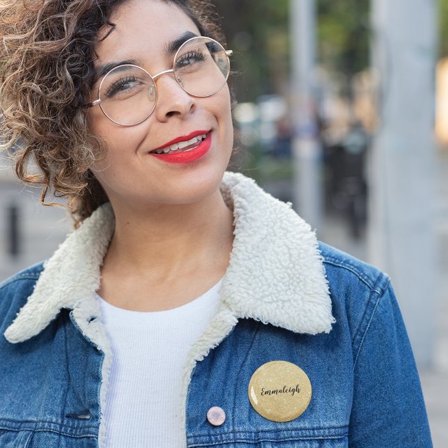 Gold Faux Glitter Monogram Name 6 Cm Round Badge (Creator Uploaded)