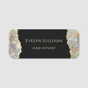 Gold faux glitter name tag