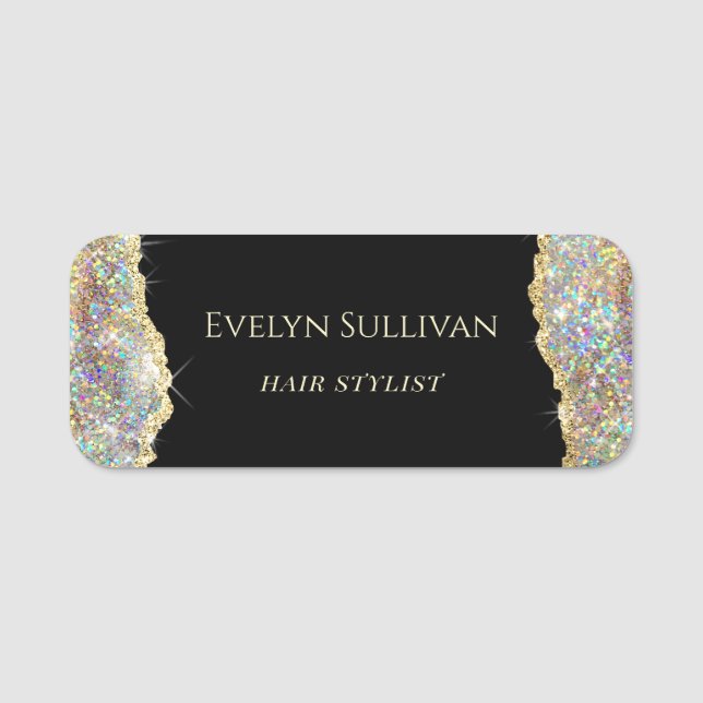 Gold faux glitter name tag (Front)