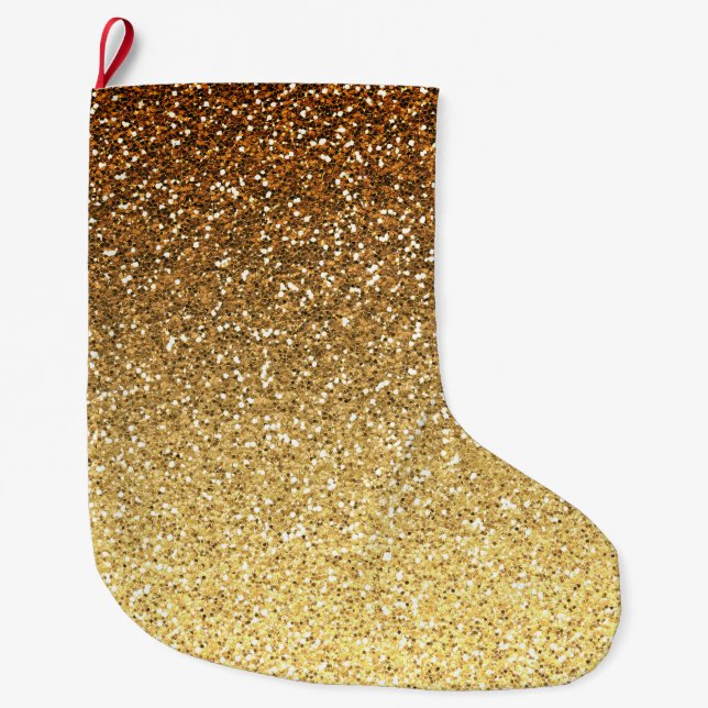 Gold Faux Glitter Ombre Large Christmas Stocking (Front)