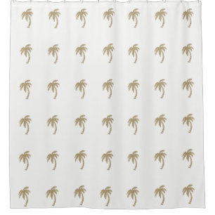 Gold Faux Glitter Palm Trees White Shower Curtain