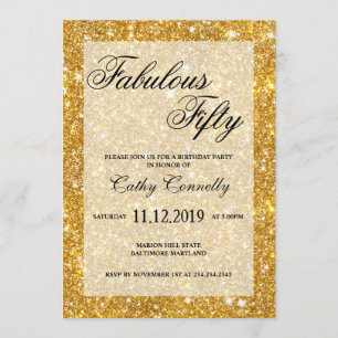 Gold Faux Glitter Pattern Fabulous Fifty Invitation