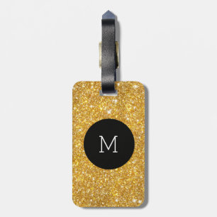 Gold Faux Glitter Pattern Girly Monogram Luggage Tag