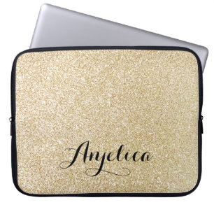 Gold Faux Glitter Personalised Name Laptop Sleeve