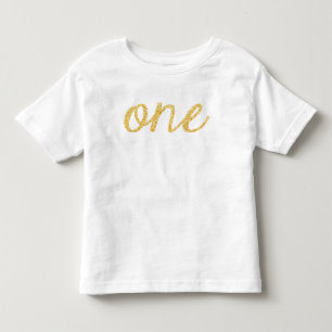 Gold Faux Glitter Script 1st Birthday Toddler T-Shirt