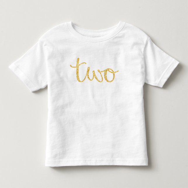 Gold Faux Glitter Script 2nd Birthday Toddler T-Shirt (Front)