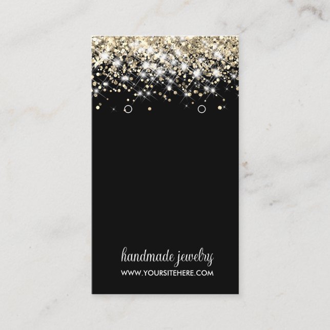 Gold Faux Glitter Signature Earring Display  Business Card (Front)