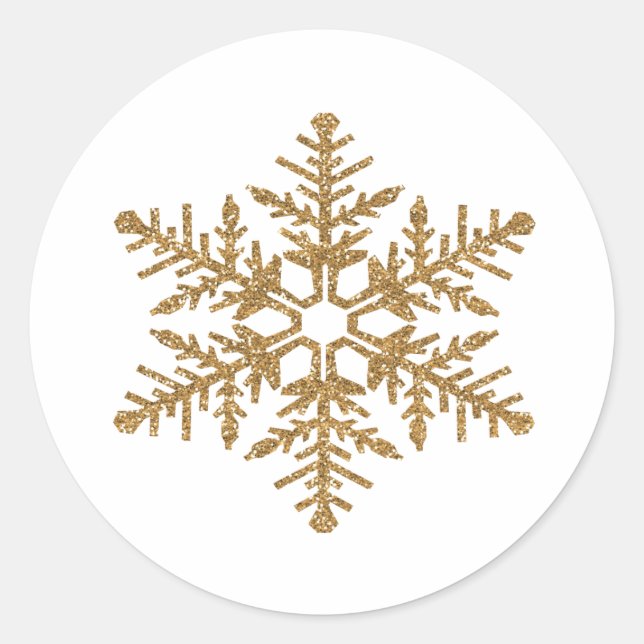 Gold Faux Glitter Snowflake Classic Round Sticker (Front)