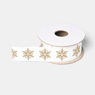 Gold Faux Glitter Snowflakes Grosgrain Ribbon