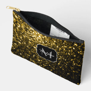 Gold faux glitter sparkles Monogram Accessory Pouch