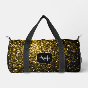 Gold faux glitter sparkles Monogram Duffle Bag