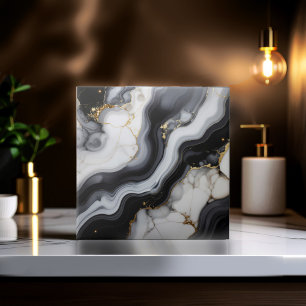Gold Faux Glitter Veined B&W Marble ID1180a Tile