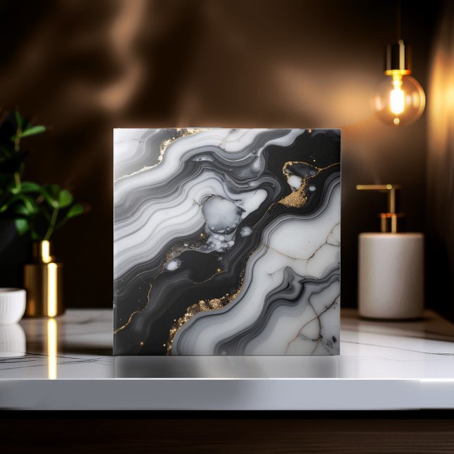 Gold Faux Glitter Veined B&W Marble ID1180b Tile (Creator Uploaded)