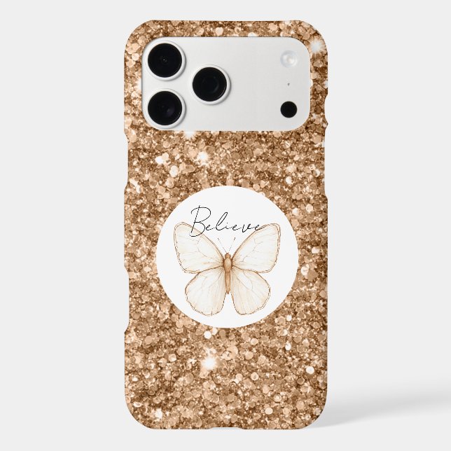 Gold Faux Glitter White Butterfly   (Back)