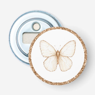 Gold Faux Glitter White Butterfly Bottle Opener