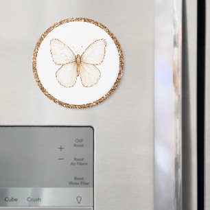 Gold Faux Glitter White Butterfly   Magnet