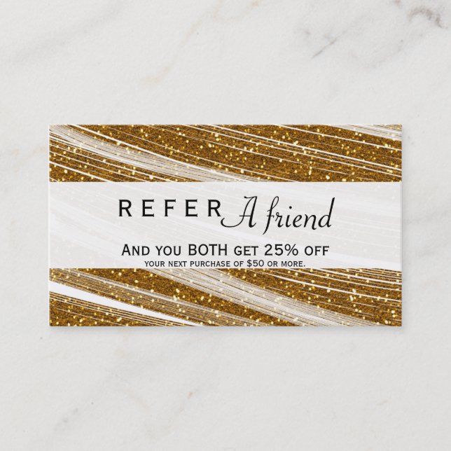 Gold Faux Glitter & White Chic Client Card (Front)