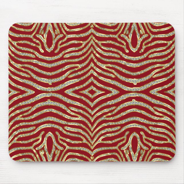 Gold Faux Glitter Zebra Stripes Custom Background Mouse Mat (Front)
