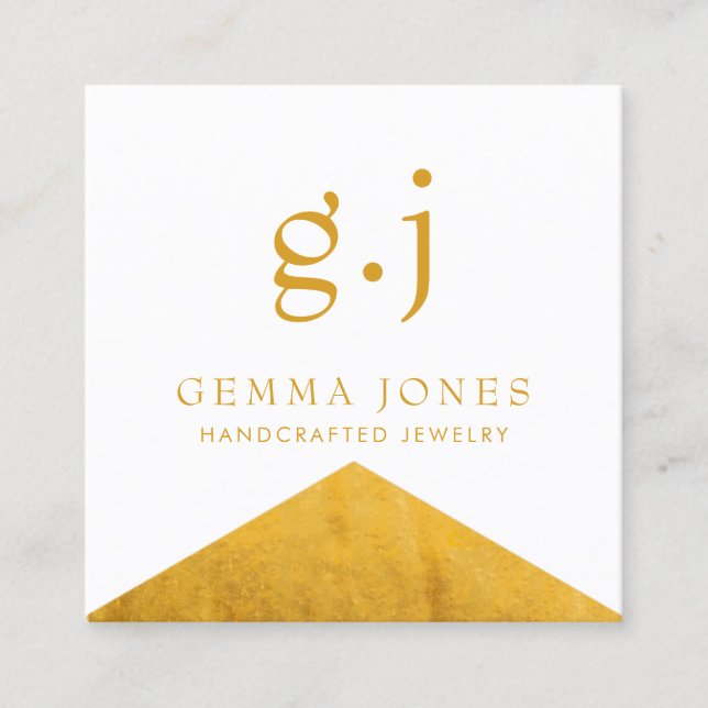 Gold Faux Gold Foil Edge Jewellery Designer  Square Business Card (Front)