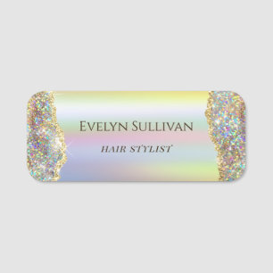 gold faux iridescent foil glitter name tag