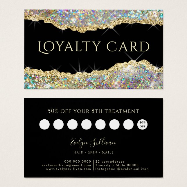 Gold faux iridescent glitter loyalty card (Front & Back)