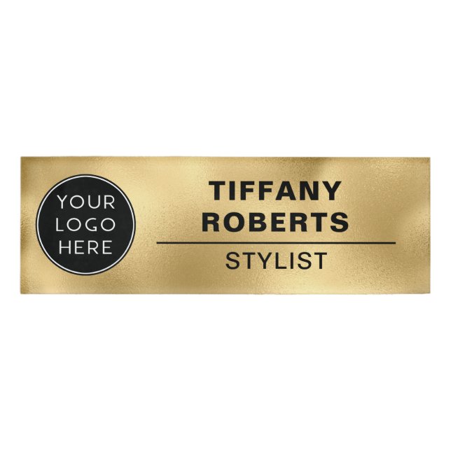Gold Faux Metallic Company Logo Name Tag (Front)