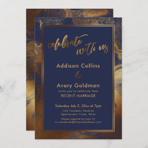 Gold Faux Metallic Navy Marble Celebrate with Us Invitation